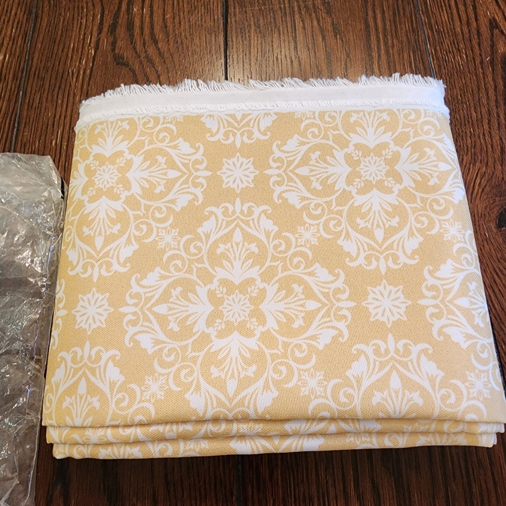NWT 3 Yards Lunarable Rococo Blooms Damask Motifs Upholstery Fabric Yellow